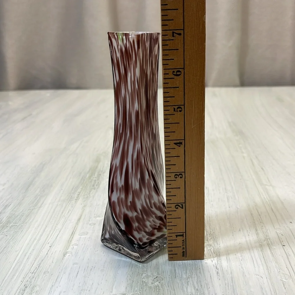 Elegant Vintage Brown & White w/ Hints of Green Art Glass Vase